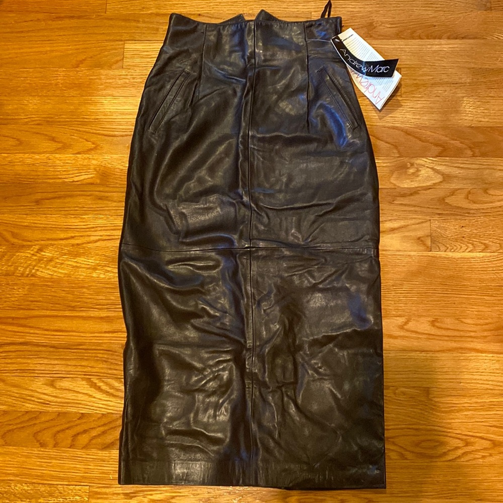 Vintage genuine leather mid-length skirt — with tags!